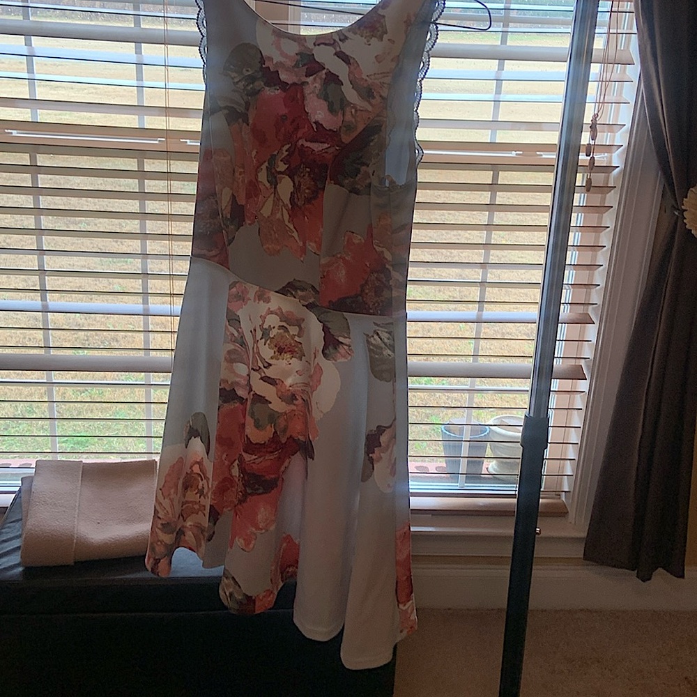 City studio dress-light blue color with pink roses across the dress.